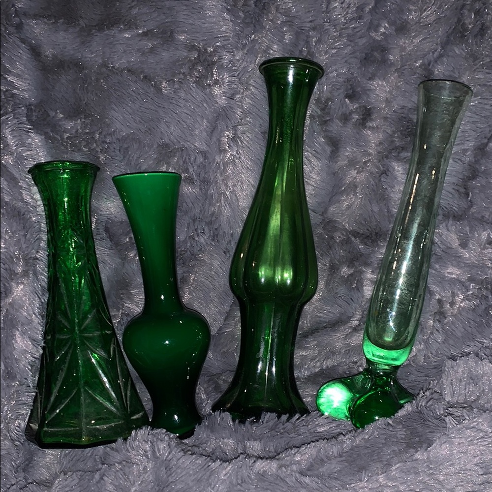 Vintage Green Glass Vase Set